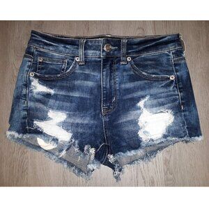American Eagle Hi Rise Shortie Jean Shorts Size 2 Distressed Denim Bleached